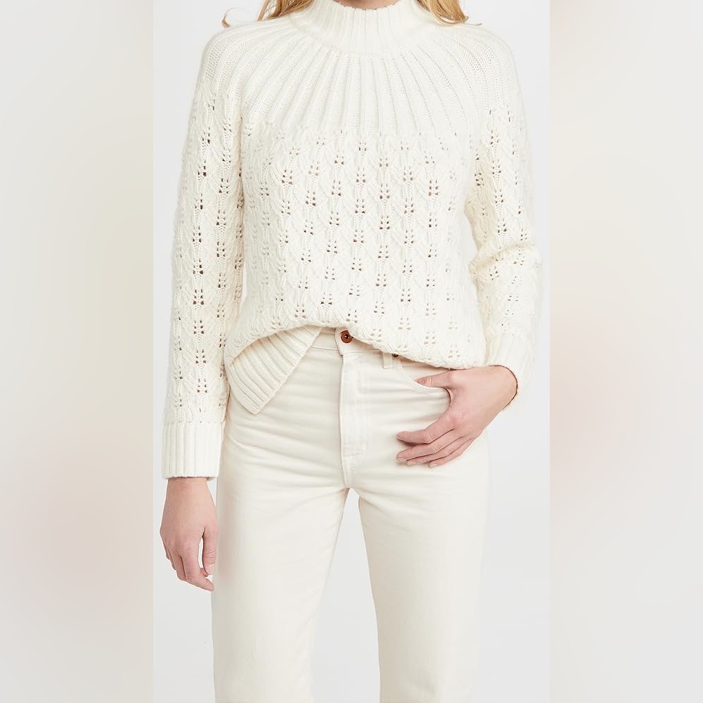 Madewell Pointelle Stitch-Mix Mockneck Sweater in Cream Aspen Skiwear Winter